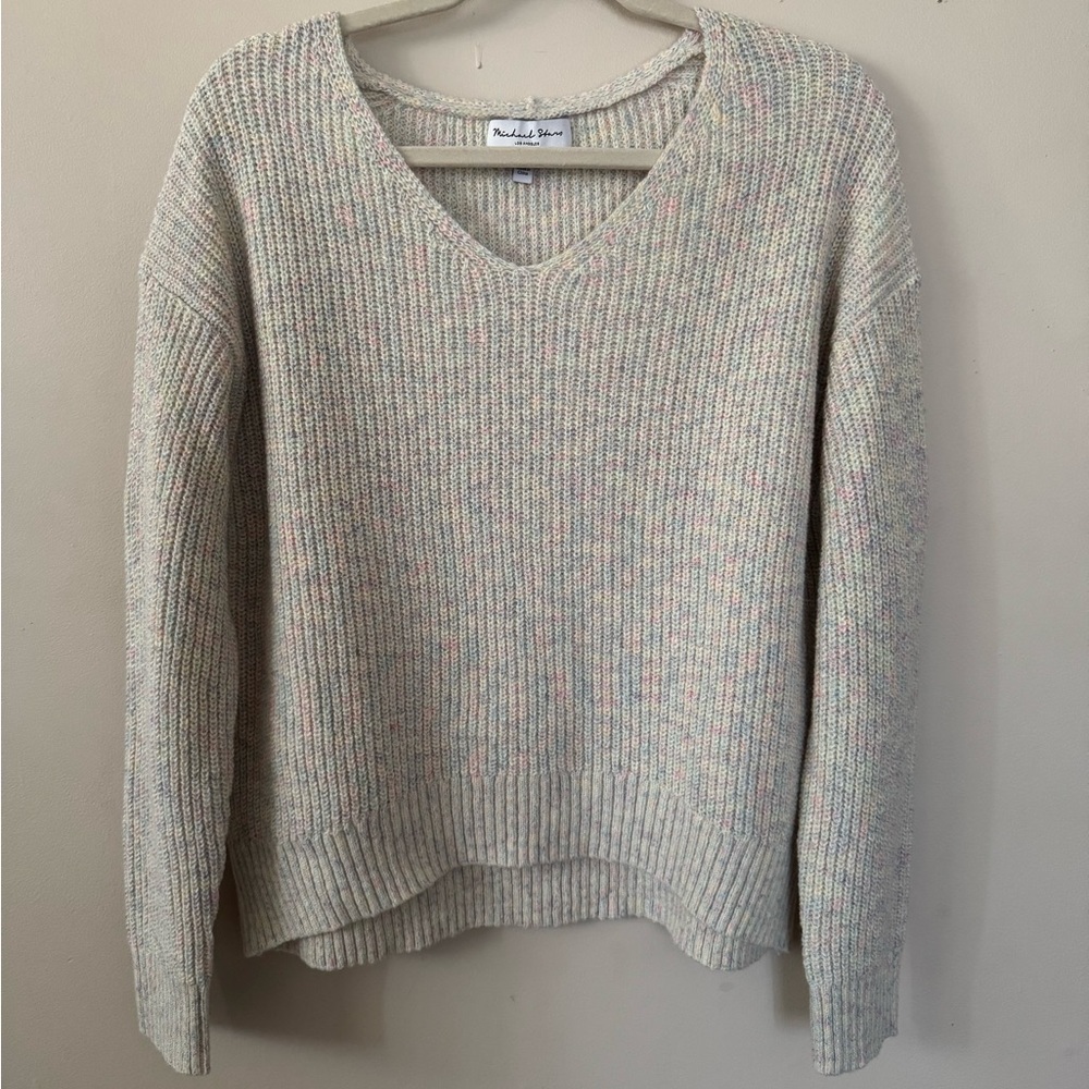Michael Stars (XS-M) Oversized cream confetti knit v-neck long sleeve pullover